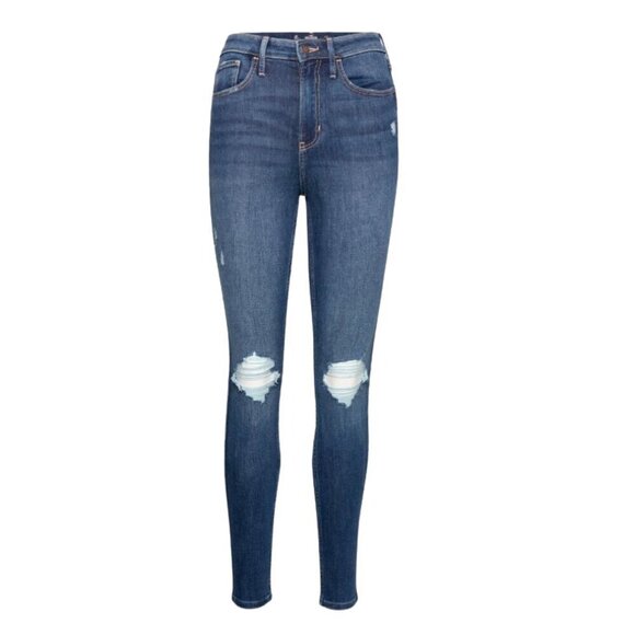 Hollister EUC ultra high rise super skinny distressed med wash jeans 26x26 - Picture 1 of 5